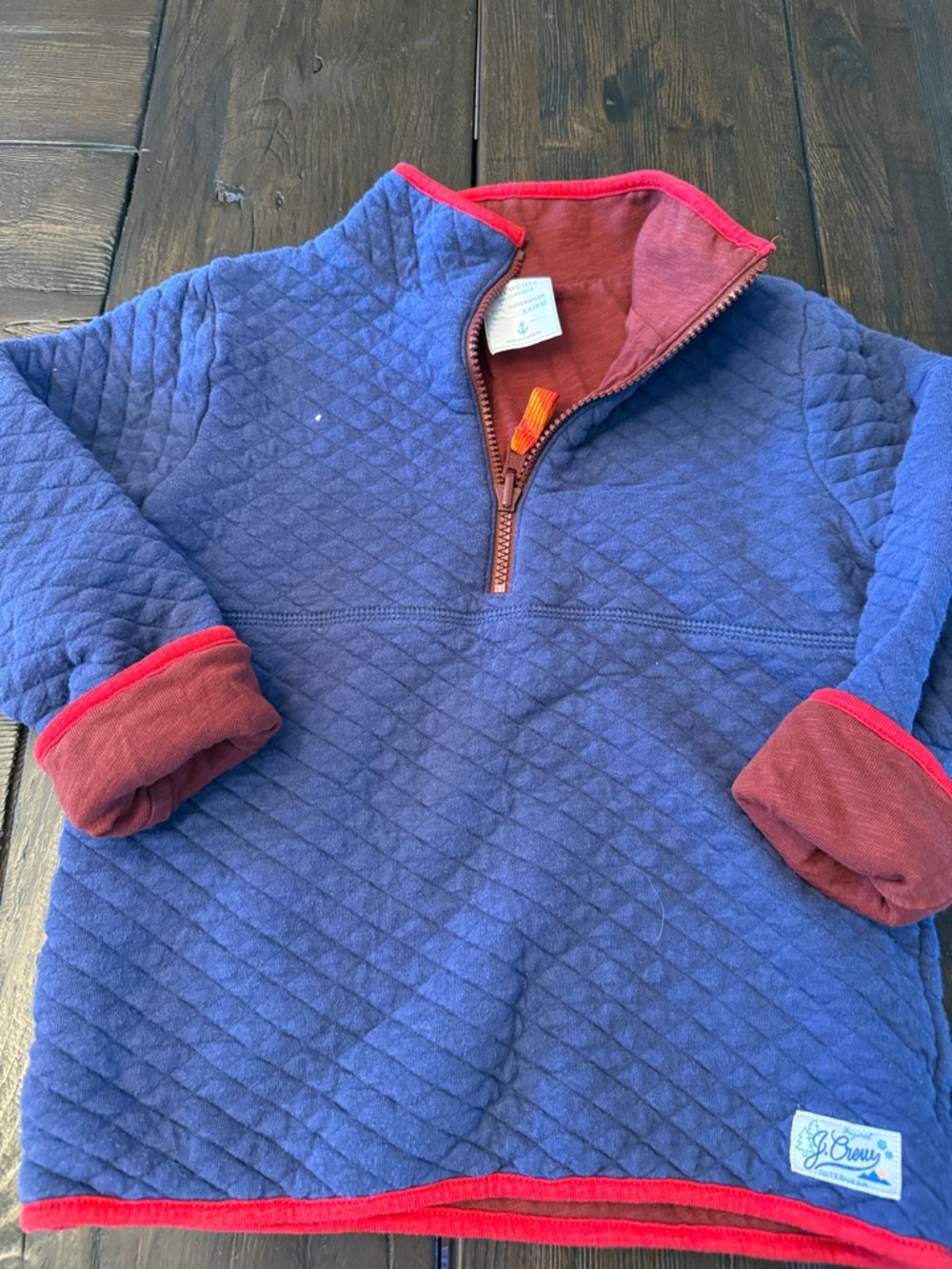 J. Crew Kids Quilted Half-Zip Puffer in Navy with Red Trim
